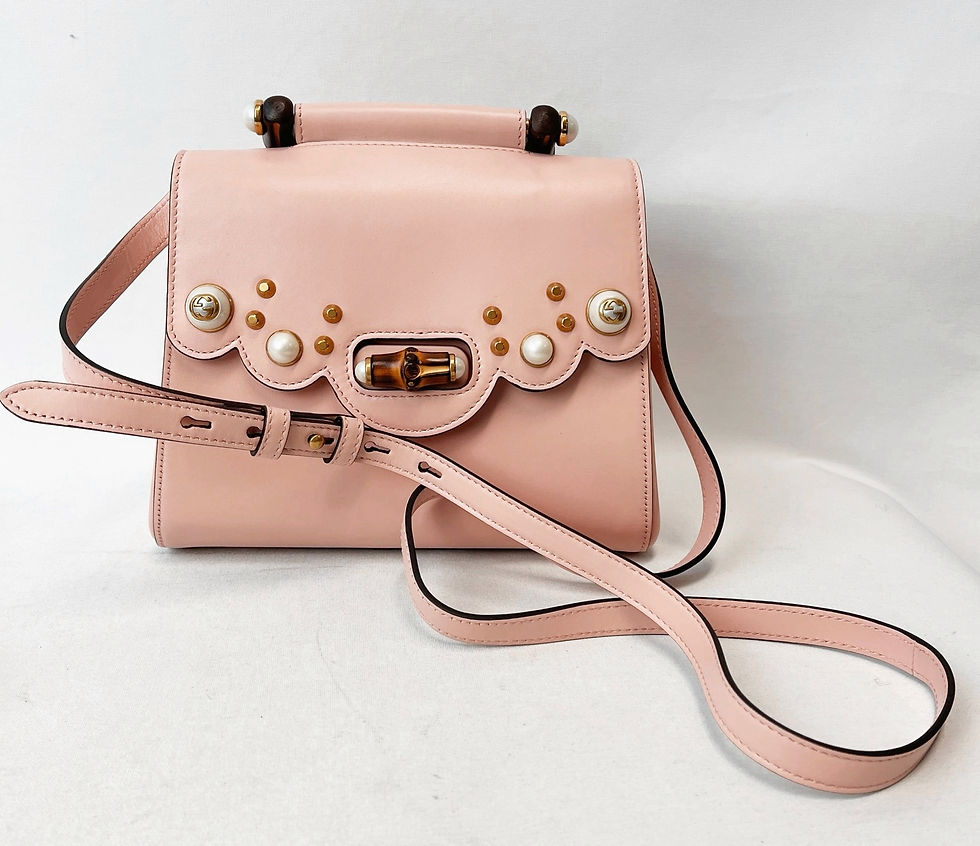 Hình thu nhỏ: GUCCI 2 Way Bamboo Handle Pink Pearl Studded Leather Shoulder Bag Japan