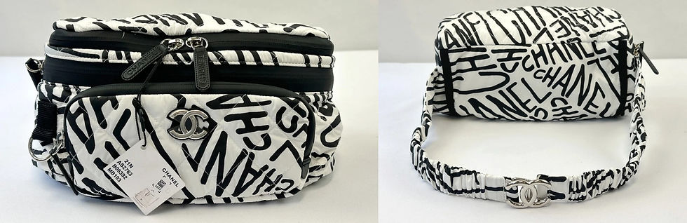 縮圖：CHANEL Coco Neige Backpack Black White Quilted Nylon Silver Hardware CC Logo NEW