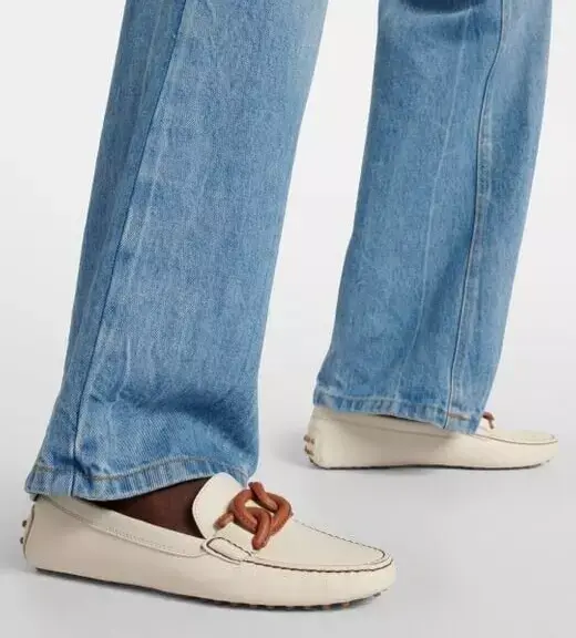 縮圖：TOD'S Gommini Catena Driving Loafers Shoes 38 8 Cream White Moccasin Slip On