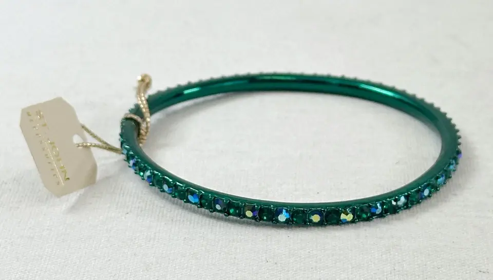 縮圖：NWT ST. JOHN Green Crystals Rhinestones Round Bracelet One Size Bangle Stackable