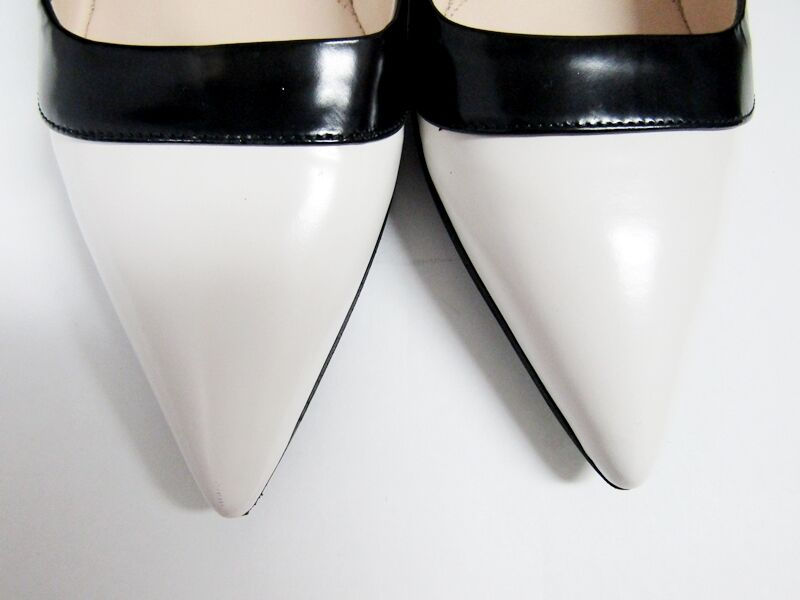 Thumbnail: PRADA White Black Trim Flats Two Tone Ballerina Shoes 36.5 6.5 Pointy Toe