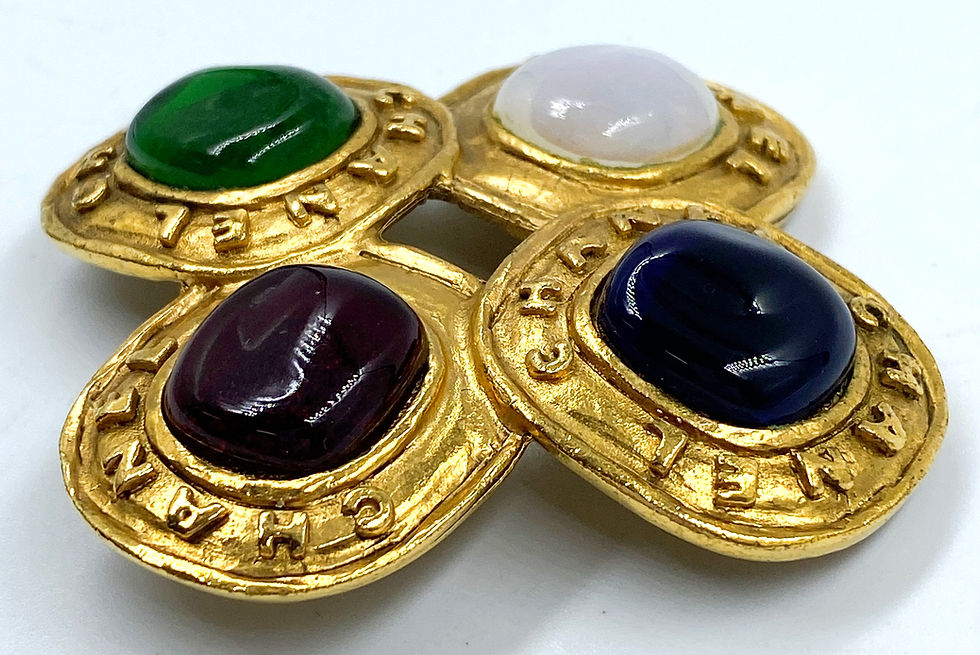 縮圖：Vintage CHANEL Multicolor Gripoix Glass Stones Gold Cross Pin Brooch 2006
