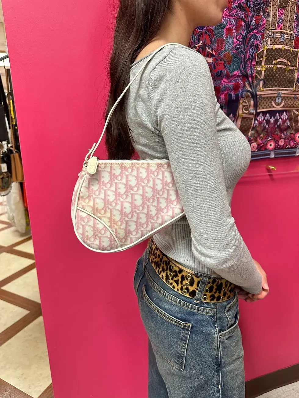 Thumbnail: CHRISTIAN DIOR Diorissimo Trotter Saddle Shoulder Bag Pink White Canvas