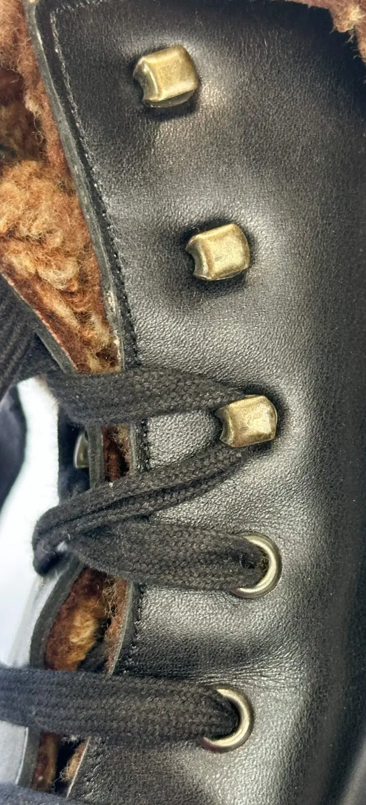 Hình thu nhỏ: NEW STEPHANE KELIAN Swakara Shearling Trim Combat Boots 10 Black Brown Leather