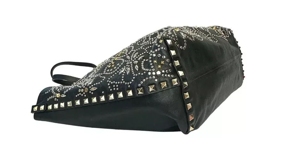 Miniatura: VALENTINO Leather Rockstud Butterfly Tote Bag Black Silver Gold Studded