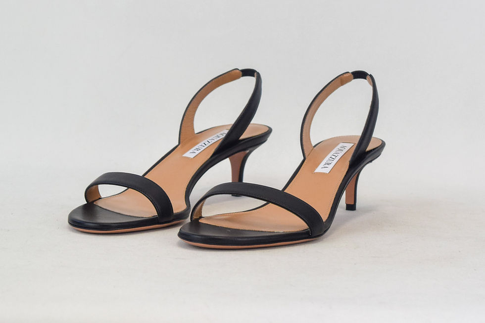Hình thu nhỏ: AQUAZZURA So Nude 50 Leather Kitten Slingback Heels Sandals 39 Black