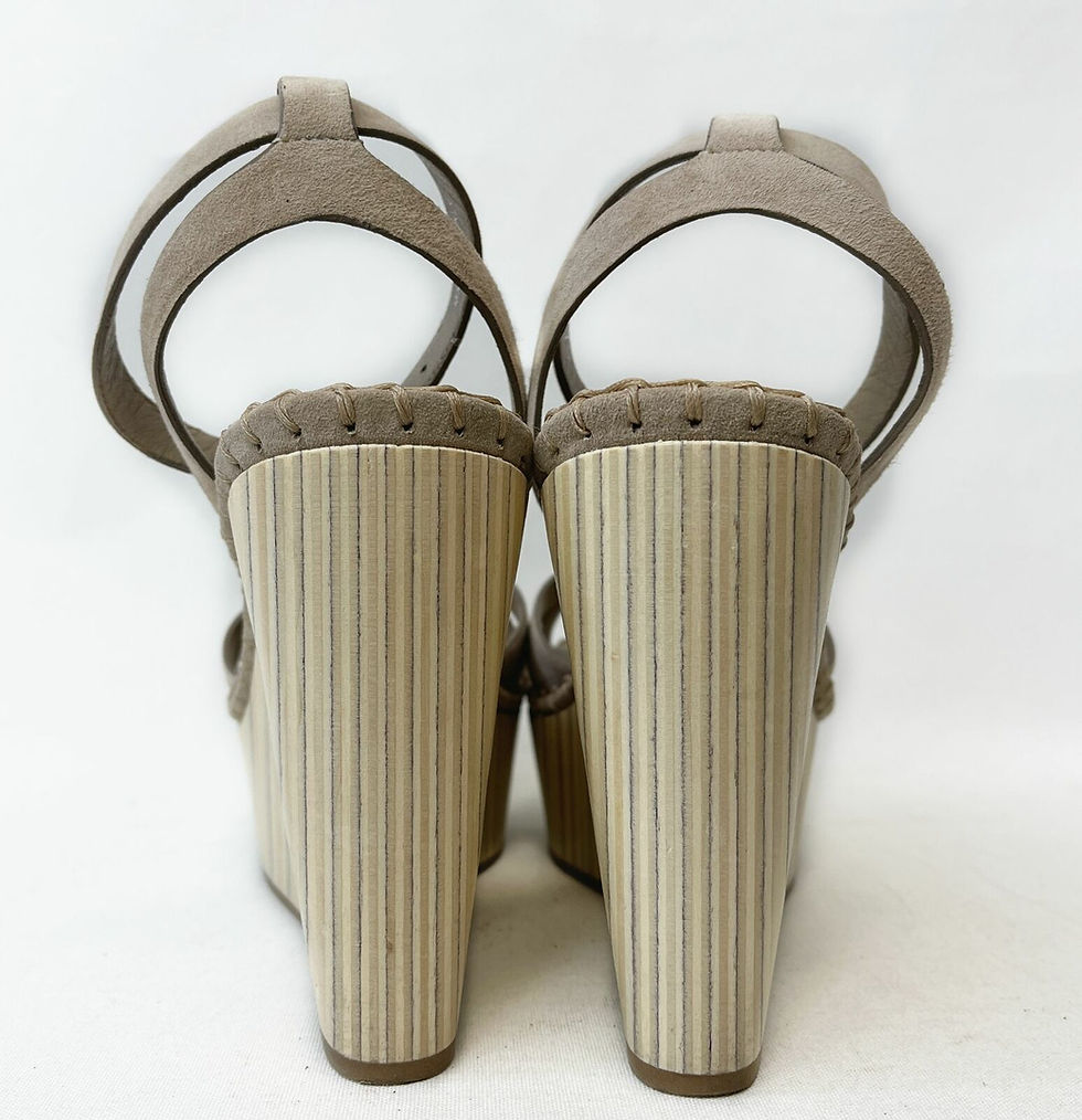 Miniatura: MIU MIU Taupe Grey Wood Wedge Sandals 37.5 Platforms 7.5 Cross-Over