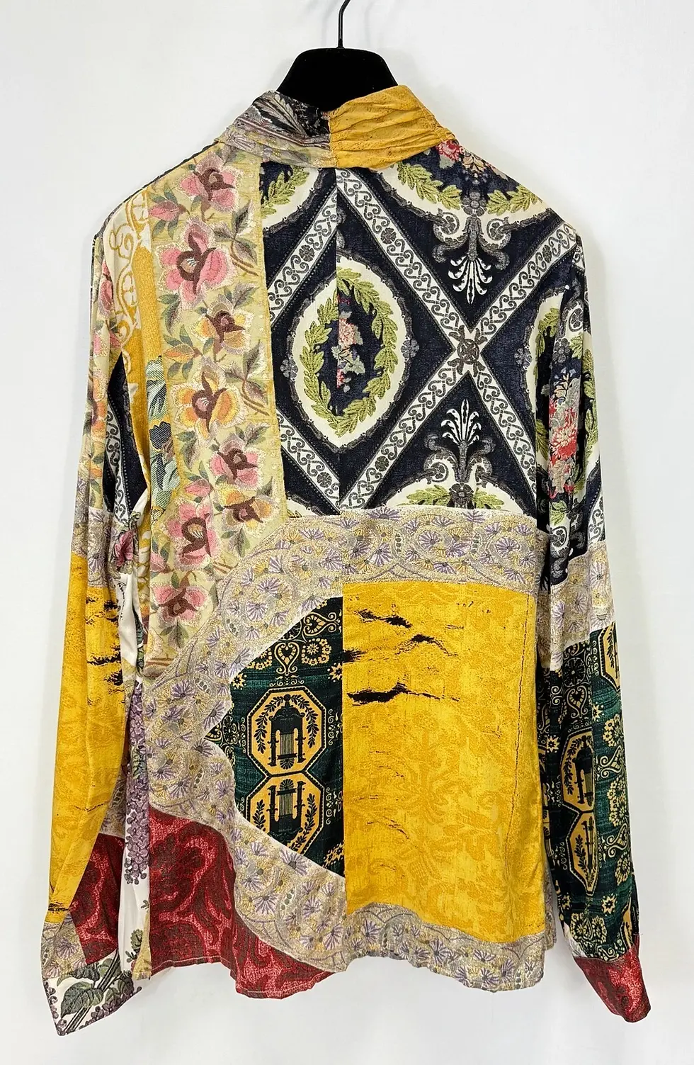 Thumbnail: ROBERTO CAVALLI ITALY SILK Button Up Blouse 40 Multicolor Ruffle 4 Glitter Top S