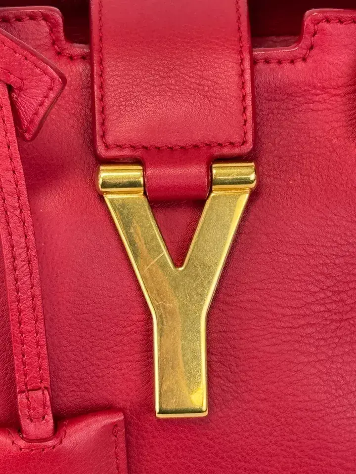 Thumbnail: YVES SAINT LAURENT Leather Cabas Tote Satchel Small Red Gold Hardware