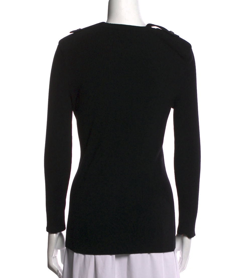 Thumbnail: CHANEL Black Pullover Knit Cashmere Crew Neck Butttons Sweater 42 10 Long Sleeve