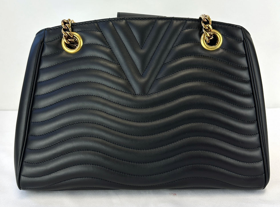 Thumbnail: LOUIS VUITTON Calfskin Leather New Wave Chain Tote Noir Gold Hardware M51496