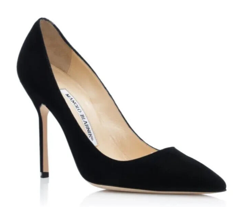 MANOLO BLAHNIK 黒 BBスエードパンプス 35.5 Manolo Blahnik Black BB Suede Pointed Toe Pumps - Size 35