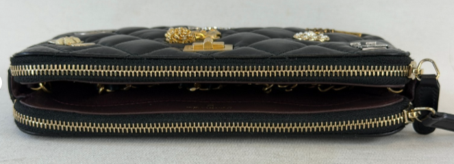 Thumbnail: CHANEL Quilted Leather 2.55 Lucky Charm Double Zip WOC Crossbody Bag Small Black