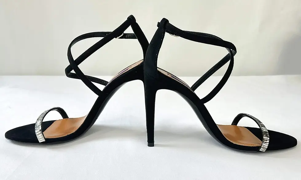 Hình thu nhỏ: NEW RALPH LAUREN Purple Label Suede Crystal Wrap Around Sandal Heels 37 7 Black