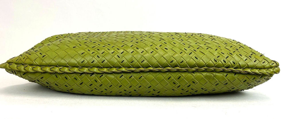 Miniatura: BOTTEGA VENETA Lime Green Hobo Shoulder Bag Top Stitched Intrecciato Woven Large