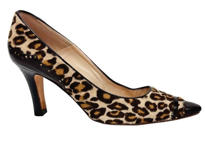 Miniatura: MANOLO BLAHNIK Pony Hair Pumps 37 7 Brown Leopard Print Kitten Heels Shoes M