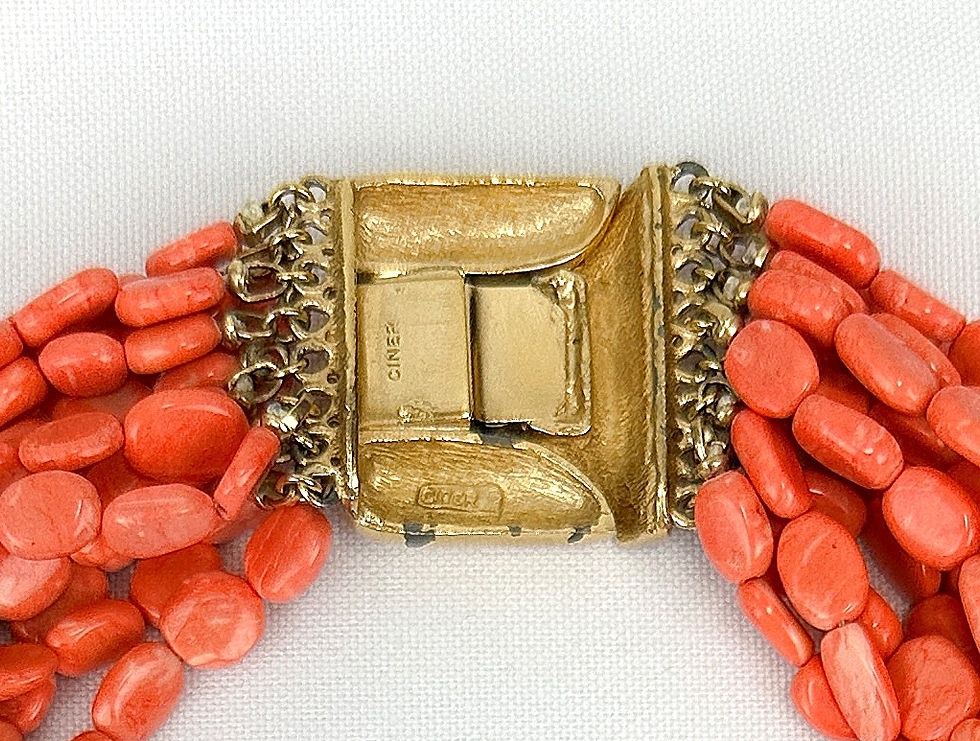 Hình thu nhỏ: VINTAGE CINER Stacked Necklace Coral Torsade Beaded Gold Hardware Clasp RARE