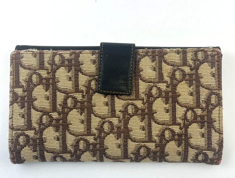 Thumbnail: Vintage CHRISTIAN DIOR Trotter Canvas Leather Bifold Wallet Large Brown Oblique
