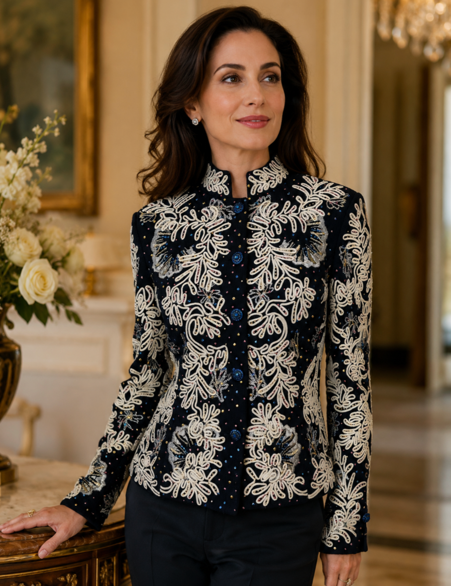 NEW ST. JOHN COUTURE Black Embroidered Multicolor Paillettes Jacket 6 Evening