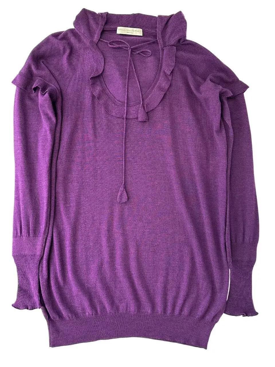 Thumbnail: STELLA MCCARTNEY Wool Jumper Sweater 38 Purple Hooded Ruffle Drawstring