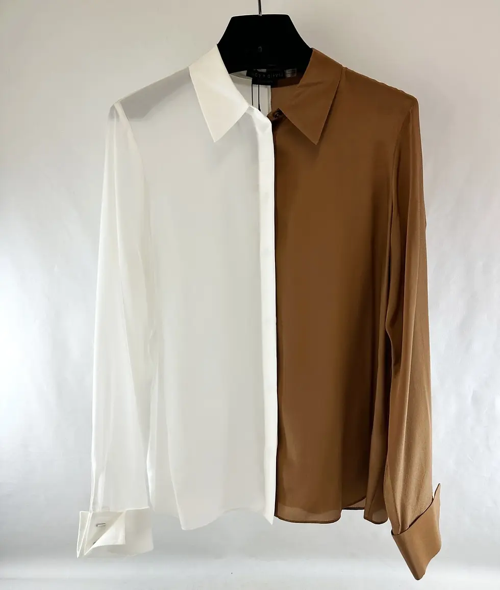 Hình thu nhỏ: ALICE + OLIVIA  Willa Colorblock Silk Button-Up Shirt Large Off White Camel