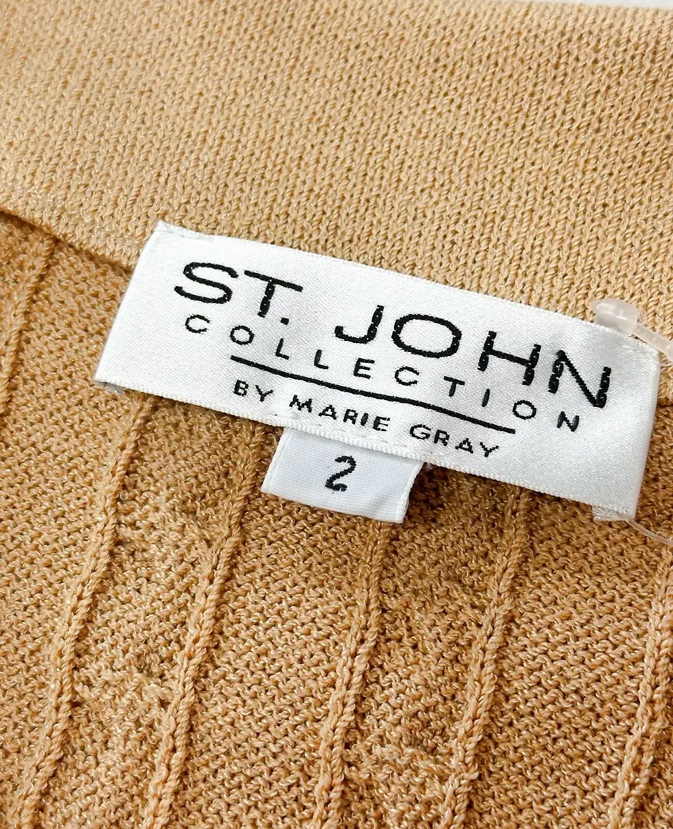 縮圖：ST. JOHN 2PCS Santana Knit Jacket Skirt 2 Toffee Faux Mink Collar Beige