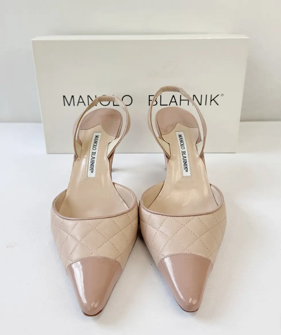 Thumbnail: MANOLO BLAHNIK Nappa Patent Leather Slingback 38.5 Nude Pink 8.5 Pumps Heels