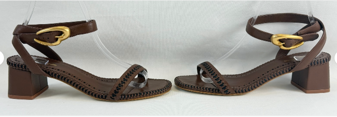Thumbnail: LARROUDE Verona Leather Block Sandal 8 Luster Skin Burnt Umber Black 38