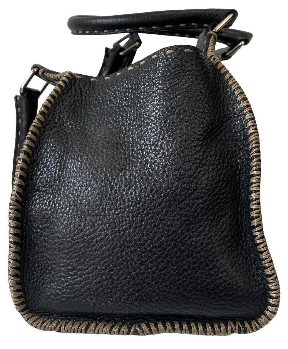 Hình thu nhỏ: FENDI Anna Selleria Leather Shoulder Bag Black Silver Hardware Medium
