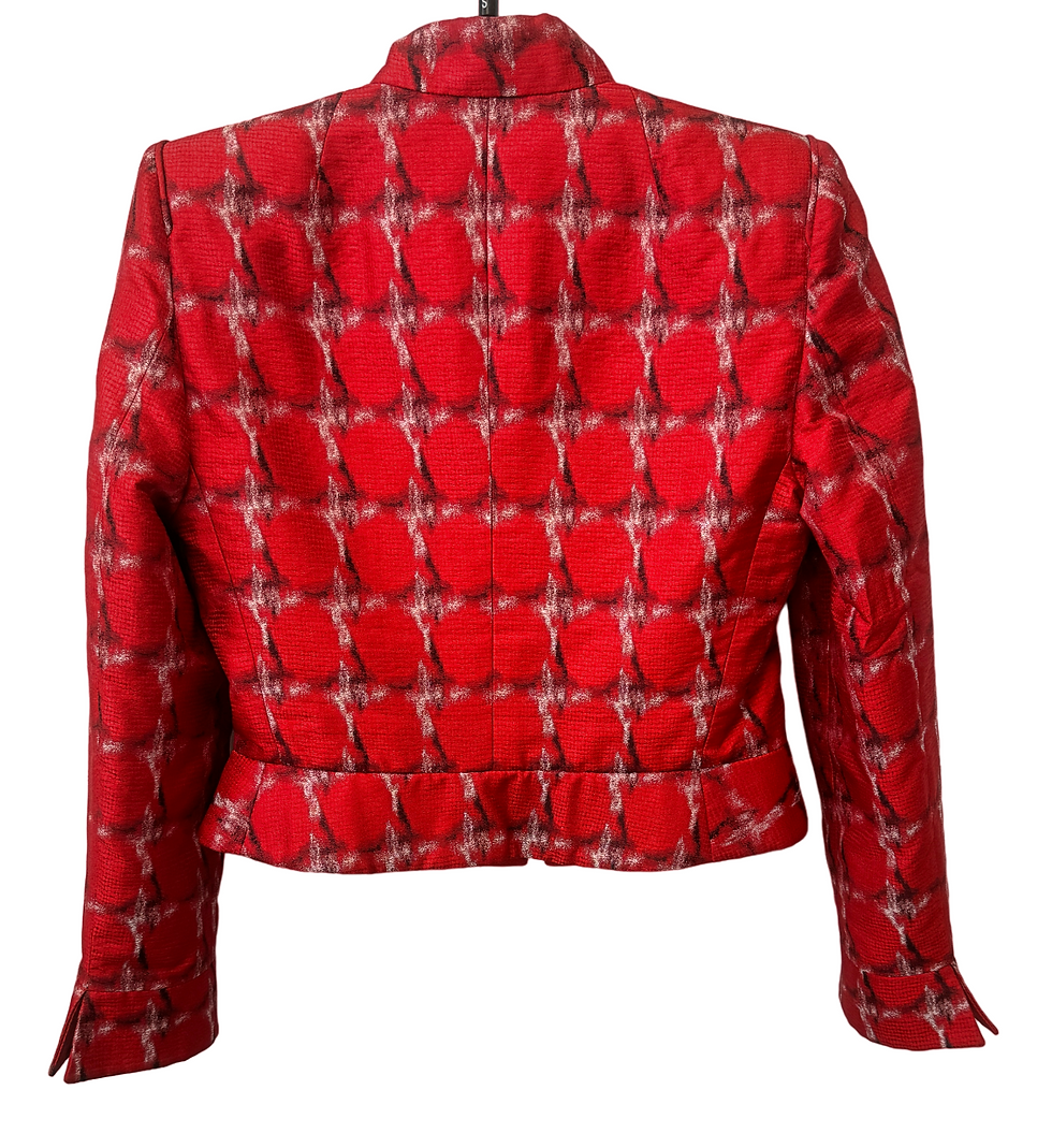 Hình thu nhỏ: GIORGIO ARMANI Silk Peplum Short Jacket 42 4 Red White Black Waterfall $ 2995 S