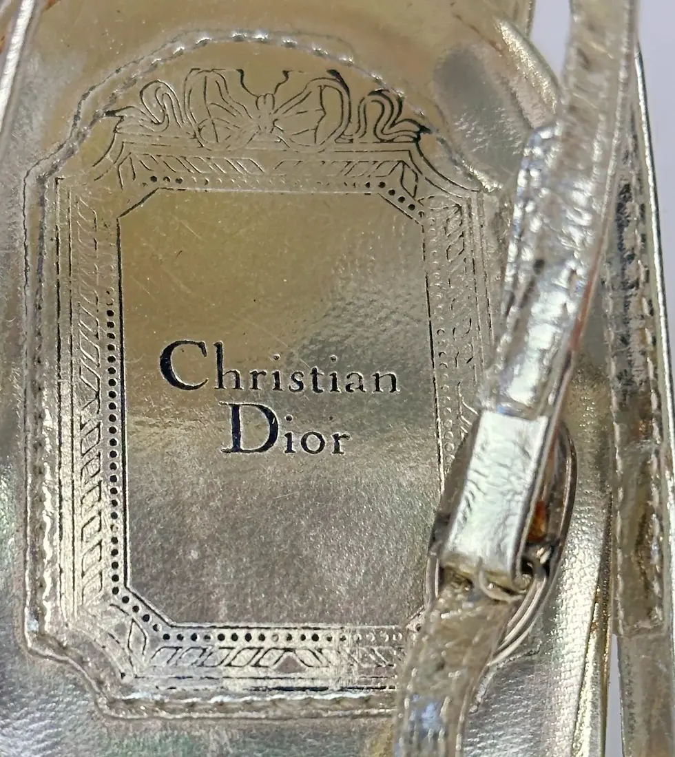 Hình thu nhỏ: CHRISTIAN DIOR Leather Platform Wedges Sandals 39.5 Gold Bow Strappy