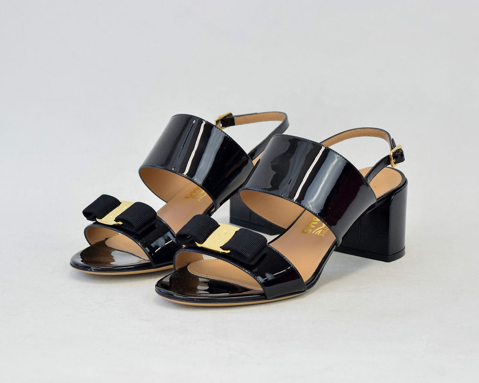 縮圖：SALVATORE FERRAGAMO Giulia Patent Leather Vara Bow Sandals 8.5 US Black