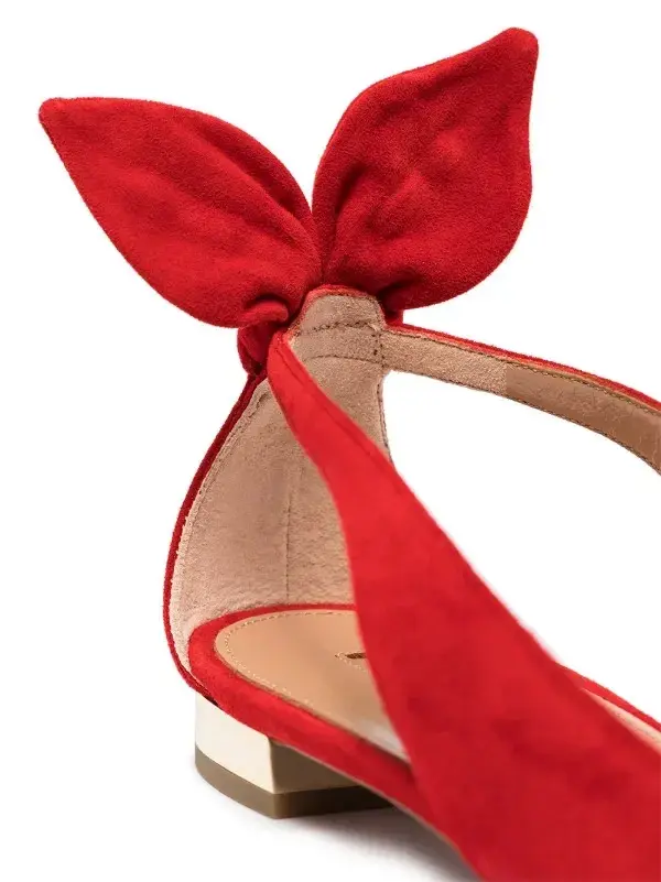 Hình thu nhỏ: AQUAZZURA Bow Tie Ballet Flats 38.5 Red Suede Pointed Toe Side Cut-Out NEW