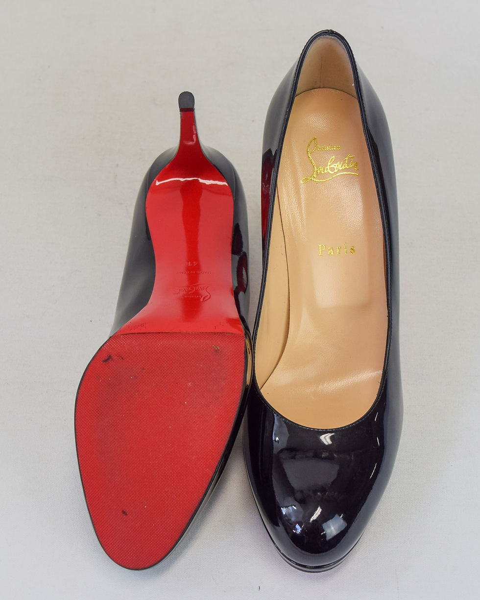 Thumbnail: CHRISTIAN LOUBOUTIN Patent Simple Leather Pumps 41 Black Round Toe 100mm