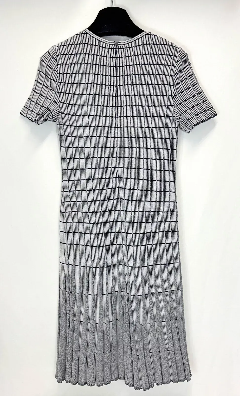縮圖：ST. JOHN Rayon Knit Dress 4 Navy Grey Ottoman Monogram Flare Short Sleeve