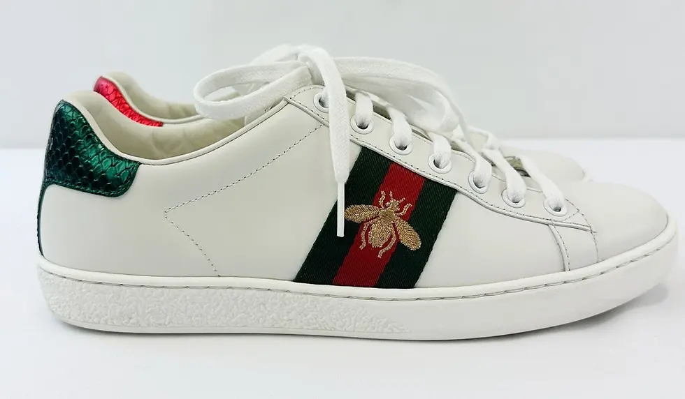 Thumbnail: GUCCI Ace Bee Embroidered Low Top Sneakers 37.5 White Red Green Web Leather