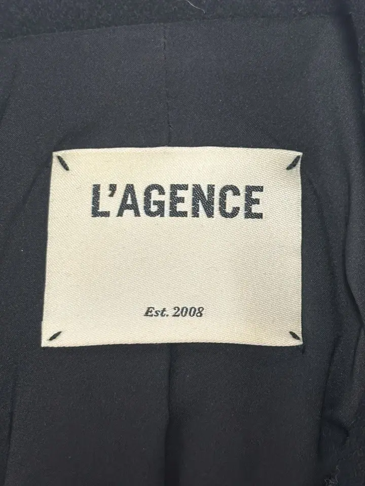 縮圖：L’AGENCE Billie Belted Biker Jacket Large Black Button Embellished Wool Blend