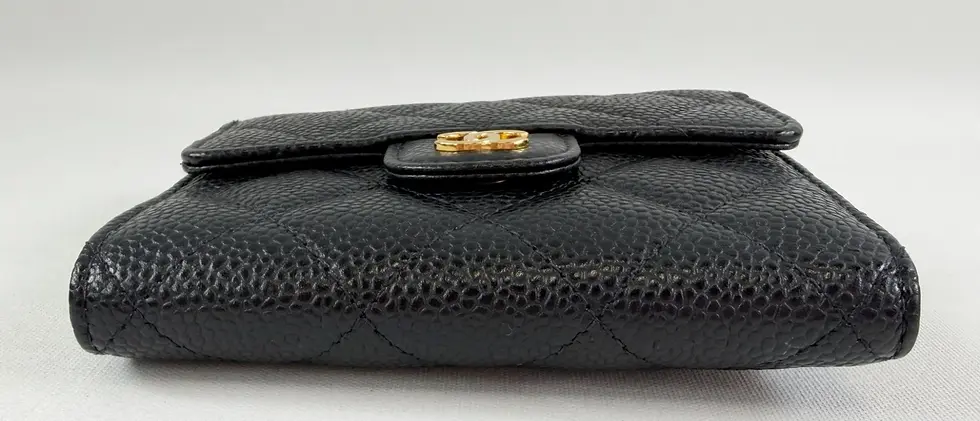 Thumbnail: CHANEL Matelassé Caviar Leather Quilted Tri-Fold Wallet Black Burgundy