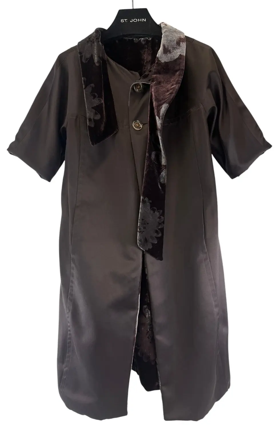 Thumbnail: ST. JOHN Collection Reversible Long Coat 6 Brown Floral Velvet Satin