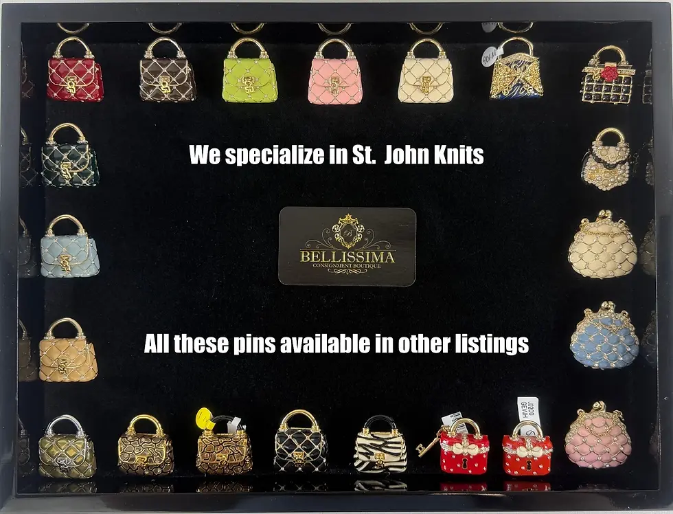 縮圖：NEW ST. JOHN Handbag Mini Brooch Pin Tan Enamel Crystals 24KGP Logo Enhancer