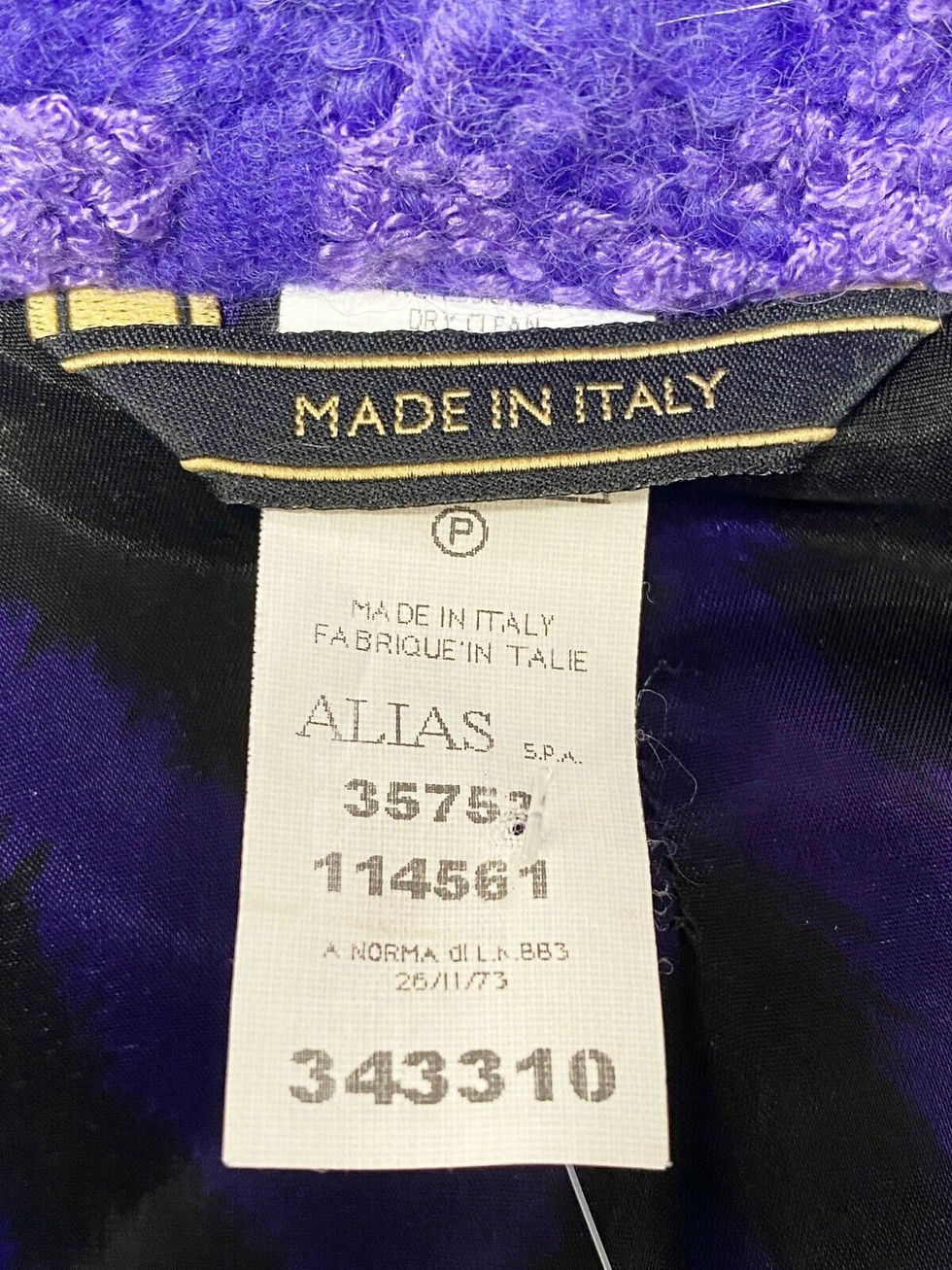 Thumbnail: Gianni VERSACE Purple Black Tweed Check Wool Coat F/W 2004 4 40 Fringe NEW