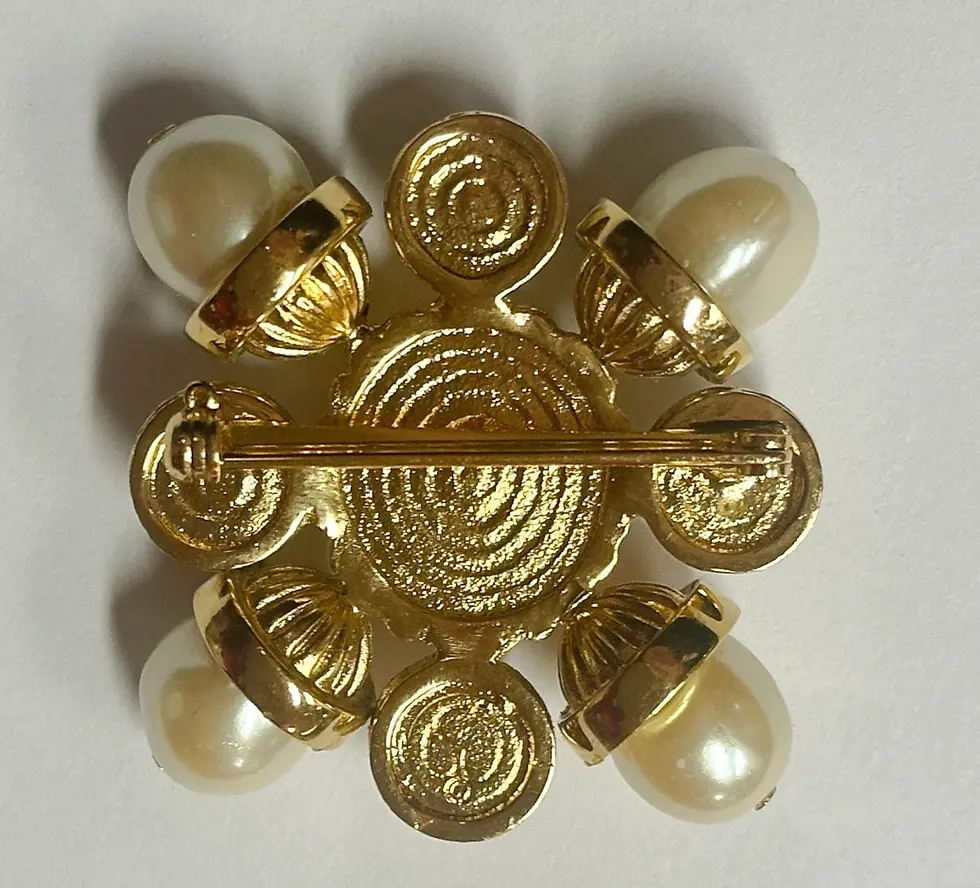 Hình thu nhỏ: ST. JOHN Vintage Cross 24kgp Faux Pearl Brooch Pin Signed 1980's NEW