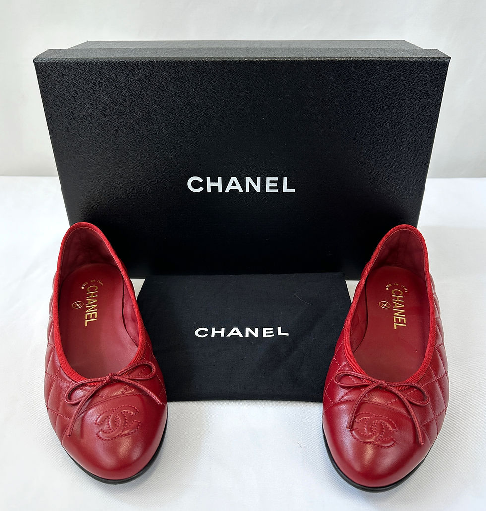 縮圖：CHANEL Leather Ballet Flats 37.5 Red Cap Toe CC Bow Logo Quilted 7 Slip On