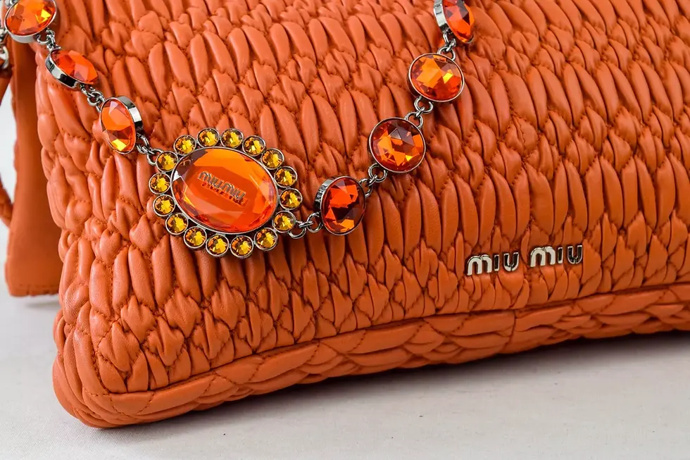 Thumbnail: MIU MIU Iconic Crystal Nappa Shoulder Bag Pochette Papaya Silver Hardware Orange