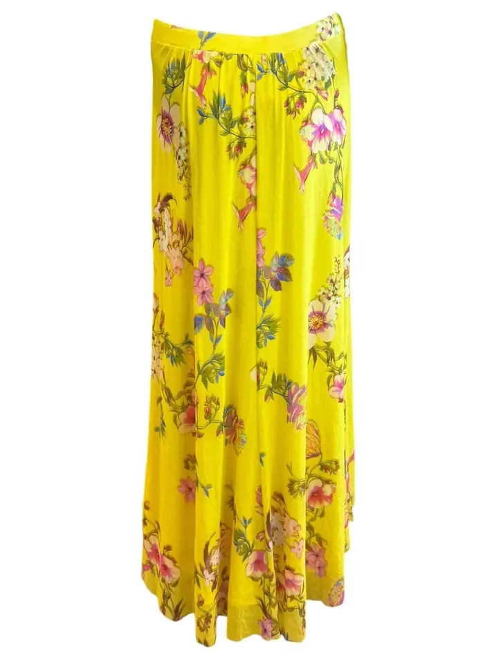 縮圖：FUZZI Floral Print Mesh Maxi Skirt Medium M Lime Green Floral Summer Flowy