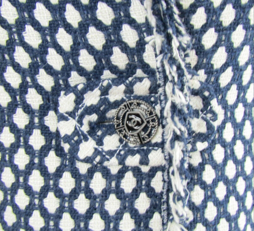Miniatura: CHANEL Jacket 40 8 Tweed Bamboo Cotton Polka Dot Navy Blue White VINTAGE NEW