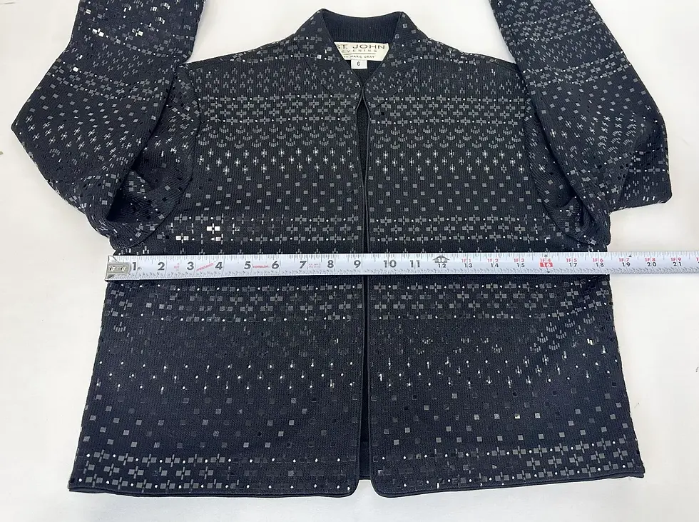 Miniatura: ST. JOHN Evening Knit Paillette Short Jacket 6 Black Hook & Eye Closure