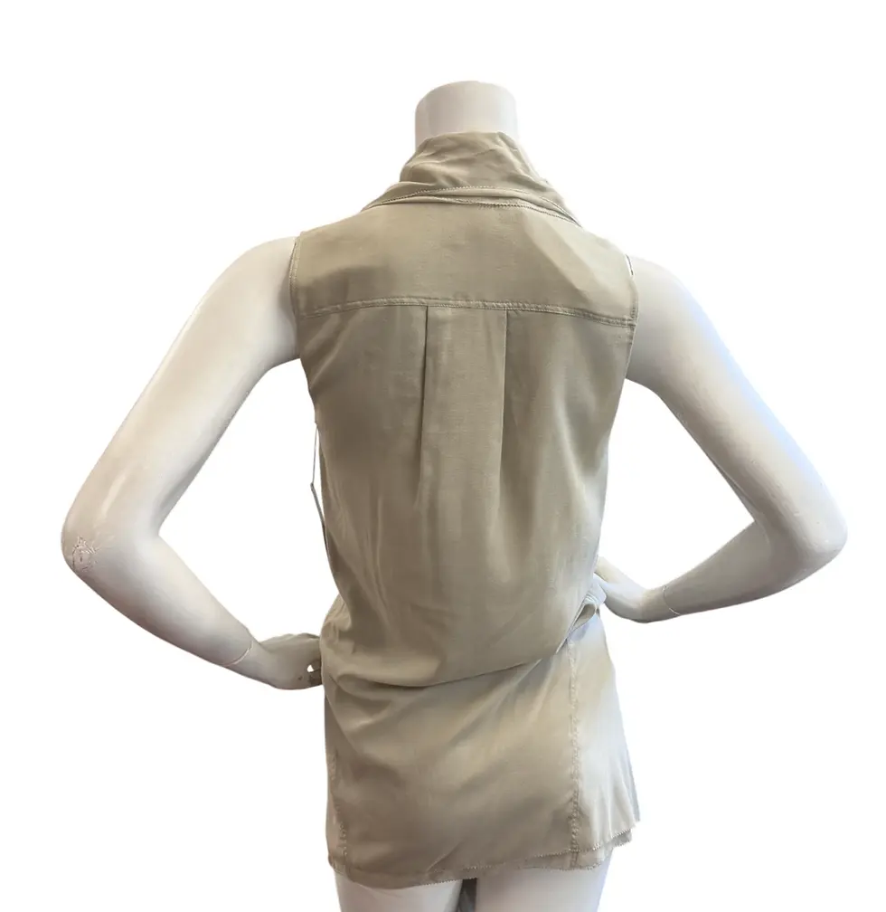 Thumbnail: DONNA KARAN Silk US 8 Sleeves Drape Vest Bambo Hidden Tie Belted Collard