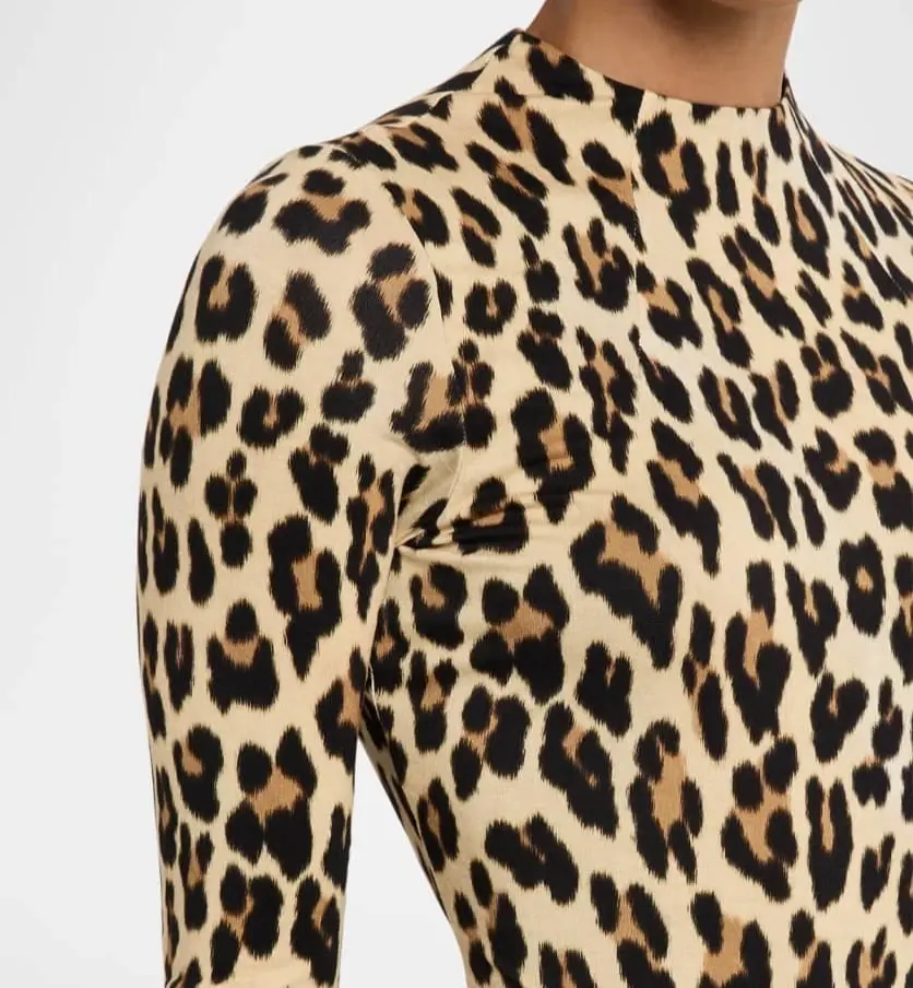 Thumbnail: ALICE & OLIVIA Delora Fitted Bodycon Midi Dress 12 Leopard Print Mock Neck NWT