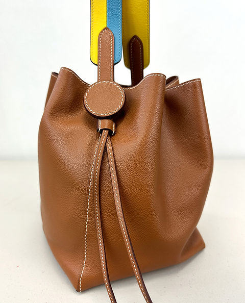 エルメス HERMES Licol Evercolor Calfskin Bucket Bag 17 Brown Bicolor